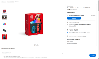 Consola Nintendo Switch OLED por $4,303 | Walmart (BBVA)