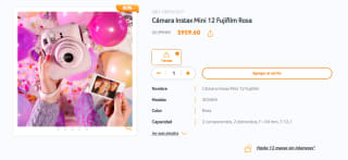 Cámara Instax Mini 12 Fujifilm Rosa por $960 | Oferta RadioShack