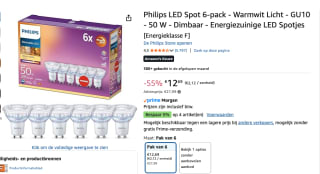 Philips LED Spot 50 W GU10 - Dimbaar warmwit licht - 6 stuks voor €12,69 bij Amazon