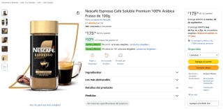 Nescafé Espresso soluble 100 g por $175 en Amazon