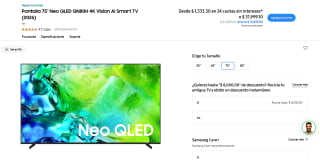 Televisor Samsung QN80H 75" + Barra de Sonido por $16,441