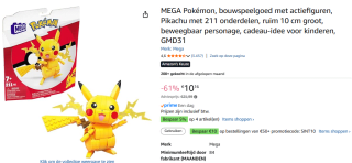 Mega Construx Pikachu Pokémon voor €10,16 bij Amazon