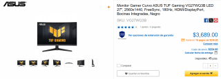 Monitor Curvo ASUS TUF LED 27" por $3,689 | CyberPuerta