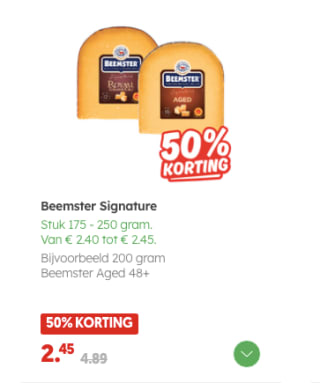 50% korting op Beemster Signature kaas bij de Dekamarkt
