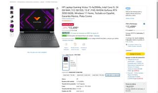HP Victus 15 i5 24GB RTX 3050 por $10,499 | Amazon (BBVA 12 MSI)