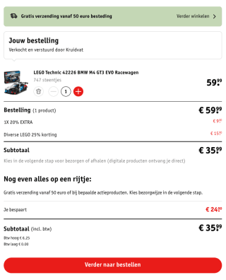 LEGO Technic 42226 BMW M4 GT3 EVO Racewagen voor 35,99 euro