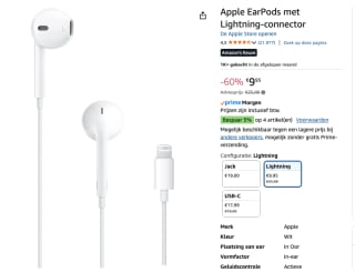Apple EarPods (met Lightning connector) voor €9,95 bij Amazon