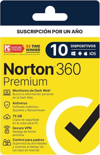 Norton 360 75GB 10 dispositivos por $280 | Amazon