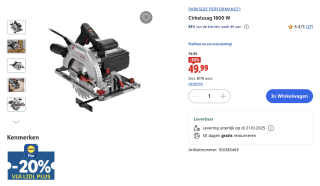 Parkside performance Cirkelzaag 1800 W voor 39,99 euro [ACTIVEER COUPONPLUS]