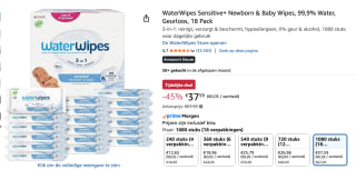 WaterWipes Sensitive+ 1080 stuks voor €37,59 bij Amazon