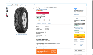 Bridgestone B250 185/65R15 por $1,349 | Oferta Amazon