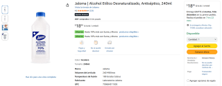 Alcohol Etílico Jaloma 240ml por $19 | Amazon