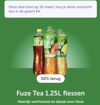 Fuze tea 1,25L voor €0,50 met een Tikkie Cashback
