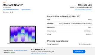 MacBook Neo 13" A18 Pro 8GB 256GB por $9,911 | MacStore (Banorte MSI)