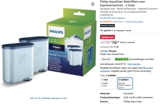 Philips AquaClean waterfilter (2 stuks) voor €€16,56 bij Amazon