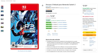Persona 3 Reload para Nintendo Switch 2 por $519 en Amazon