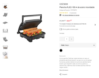 Plancha Chefman RJ02-180-4 por $869 | Oferta Liverpool