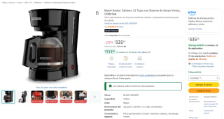 Black+Decker Cafetera 12 tazas CM0916B por $335 en Amazon