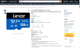 Tarjeta MicroSD Lexar 128GB U3/V30 por $446 | Oferta Amazon
