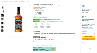 Jack Daniel's Old No.7 Whisky 700m por $384 en Amazon