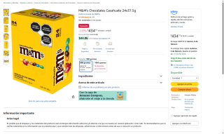 M&M's Cacahuate 24U 37.5g por $434 | Amazon