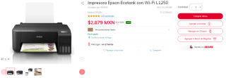 Impresora Epson Ecotank con Wi-Fi L1250 por $2,879 | Sears