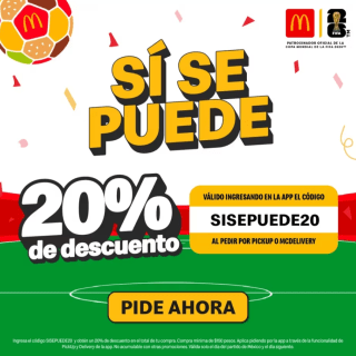 Cupón McDonald's: 20% de Ahorro (Si México Gana o Empata)