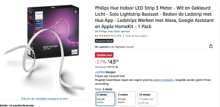 PHILIPS HUE Solo Lightstrip 3 meter - Wit en Gekleurd Licht voor €43,99 bij Amazon