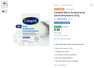 Barra de jabón Cetaphil por $86 | Oferta Mercado Libre