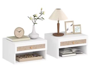 HOMCOM Juego Mesitas Noche Flotantes con Cajón de Ratán y Estante Abierto por 43.95€