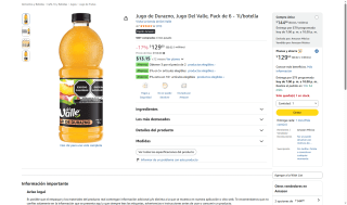 Jugo Durazno Del Valle 6x1L por $86 | Oferta Amazon
