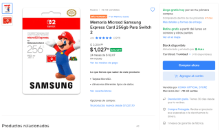 Memoria MicroSD Samsung Express 256GB para Switch por $903 en Mercado Libre