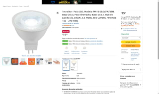 Tecnolite MR16-LED/3W 3000K por $19 | Amazon