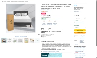 Colchón Queen Zinus Cloud 25cm Memory Foam por $3,575 | Amazon