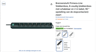Brennenstuhl Primera-Line Stekkerdoos, 8-voudig voor 11,63 euro