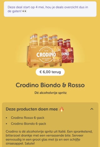€6 cashback op Crodino Biondo & Rosso Dé alcoholvrije spritz via Tikkie