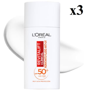 Pack 3x50ml de L'OREAL Revitalift Clinical Hidratante Fluido Anti-UV SPF 50+ a 23.38€