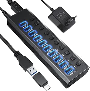 Hub USB 3.0 de aluminio 10 puertos USB 3.0 con adaptador de alimentación por 28.79€