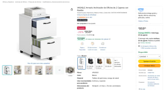 VASAGLE Armario Archivador de Oficina de 2 Cajones por $898 en Amazon