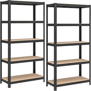 SONGMICS Set of 2 Steel Shelving Units – 5 Shelves, 650 kg Load, 30 x 75 x 150 cm, Bl