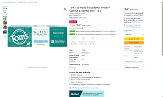 Pasta Dental Tom's of Maine 113g Mentol Natural por $75 | Amazon