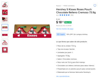 Hershey's Kisses Roses Pouch 73.9g por $17 | Oferta Mercado Libre