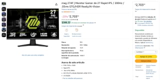Monitor Gamer MSI mag 274F 27" por $2,703 | Oferta Amazon