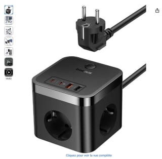 Bloc multiprise Baseus GaN5 USB C 30 W - Chargeur USB C, 3 Prises à 22,60€