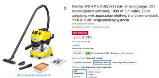 Kärcher WD 4 P S V-20/5/22 nat- en droogzuiger voor €103,36 dmv code bij Amazon