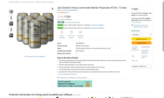 Jack Daniel's Honey Lemonade por $170 | Oferta Amazon
