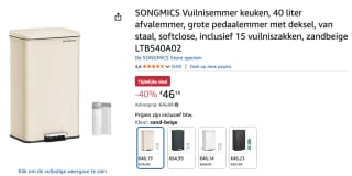 SONGMICS Stalen afvalbak met deksel + 15 vuilniszakken voor €46,19 bij Amazon