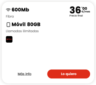 Oferta Lowi 600 Mb Fibra + Móvil 8GB + Netflix por 36€