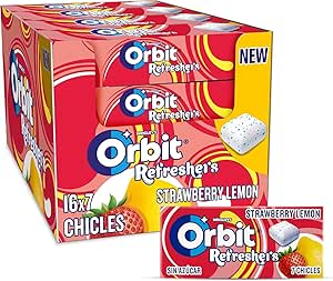 Orbit Refreshers Fresa Limón Handypack Chicles Sin Azúcar en grageas, 16x7uds a 10.7€