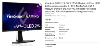 ViewSonic XG272-2K-OLED 27" gaming monitor voor €439 bij Amazon